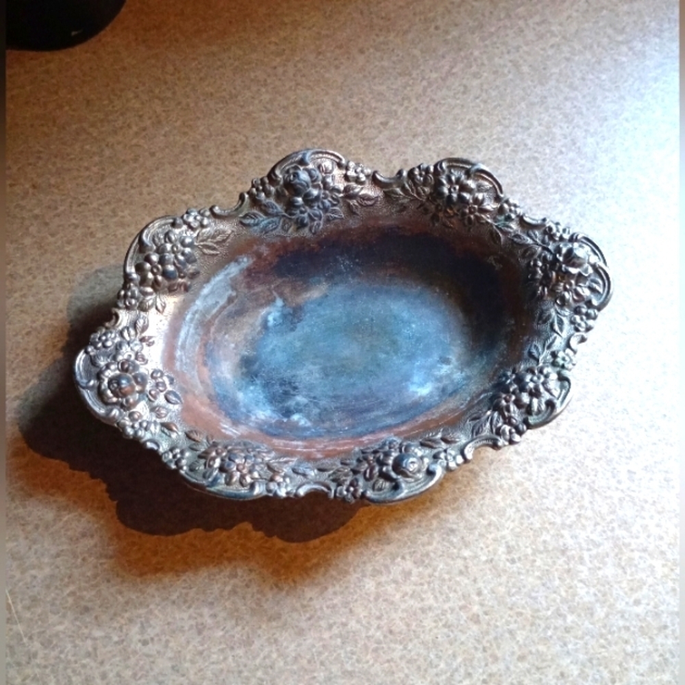 Vintage Oval Pewter Nut Dish